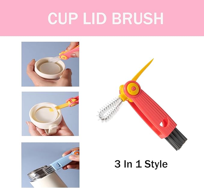 Baby Bottle Brush Set 4 in 1, Baby Bottle Cleaner, with 1P Nylon Bottle Brush, 1P Bottle Cap Brushes, 2P Straw Brushes, Bottle Brush with Nipple Cleaner and Suction Cup, BPA-Free(Pink)