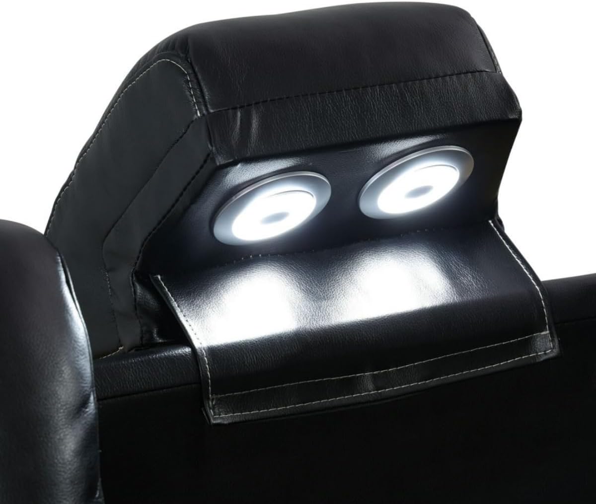 Electric Power Recliner Sofa Living Room Furniture, Comfy Home Theater Breathing Leather Seating with USB 2.0 Charging Ports, LED Light Strips, Fold-Down Table & Wireless Charging Device (Black)