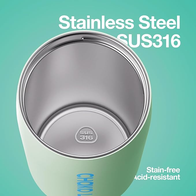 CHAKO LAB Insulated Stainless Steel Water Bottle with Two Strap | BPA-Free Leak Proof | 17oz Bottle with Spout Lid & Straw | Mint Milk
