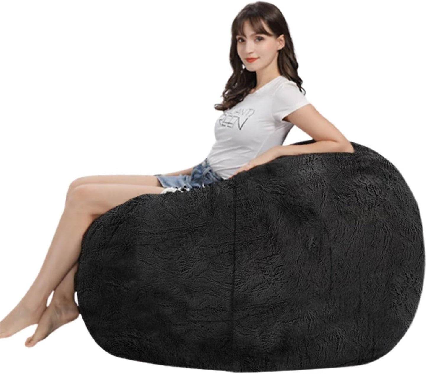 Bean Bag Chair for Adults Kids Without Filling Comfy Oversized Round Lounge Chair Bean Bag for Stuffed Animal Storage Bedroom Living Room Chairs, 5FT, Red Wine