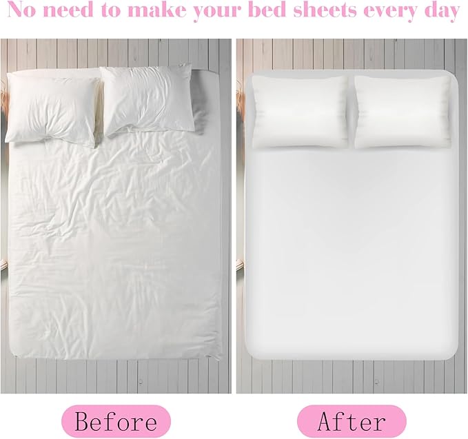 Morcheiong 2 Pack Bed Sheet Fasteners Straps Adjustable Bed Sheet Holder Bands with Sheet Clips for Bedding Stays Bedsheet Tie Downs -Pink