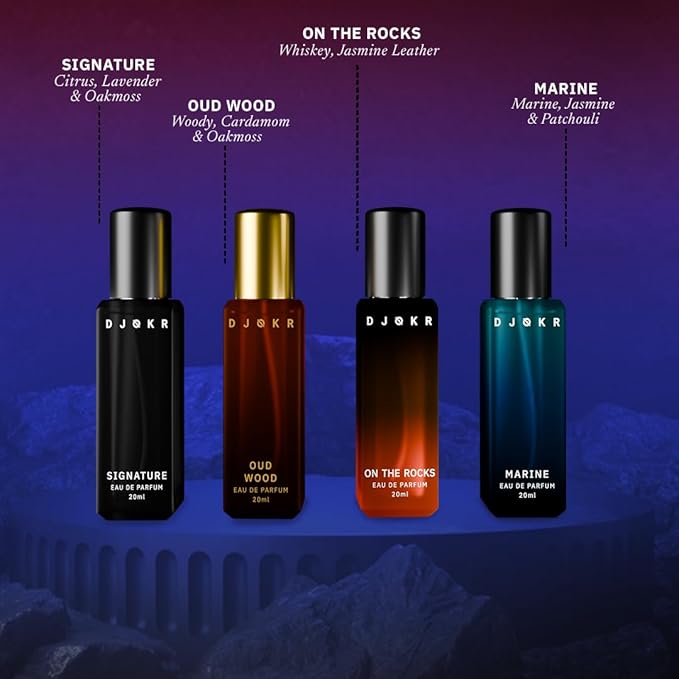 Perfume For Men Gift Set Pack of 4x20 ML | Eau De Parfum | Premium Luxury Long Lasting Fragrance Spray | Signature, Wicked, Oud Wood, Marine (4x20 ml)