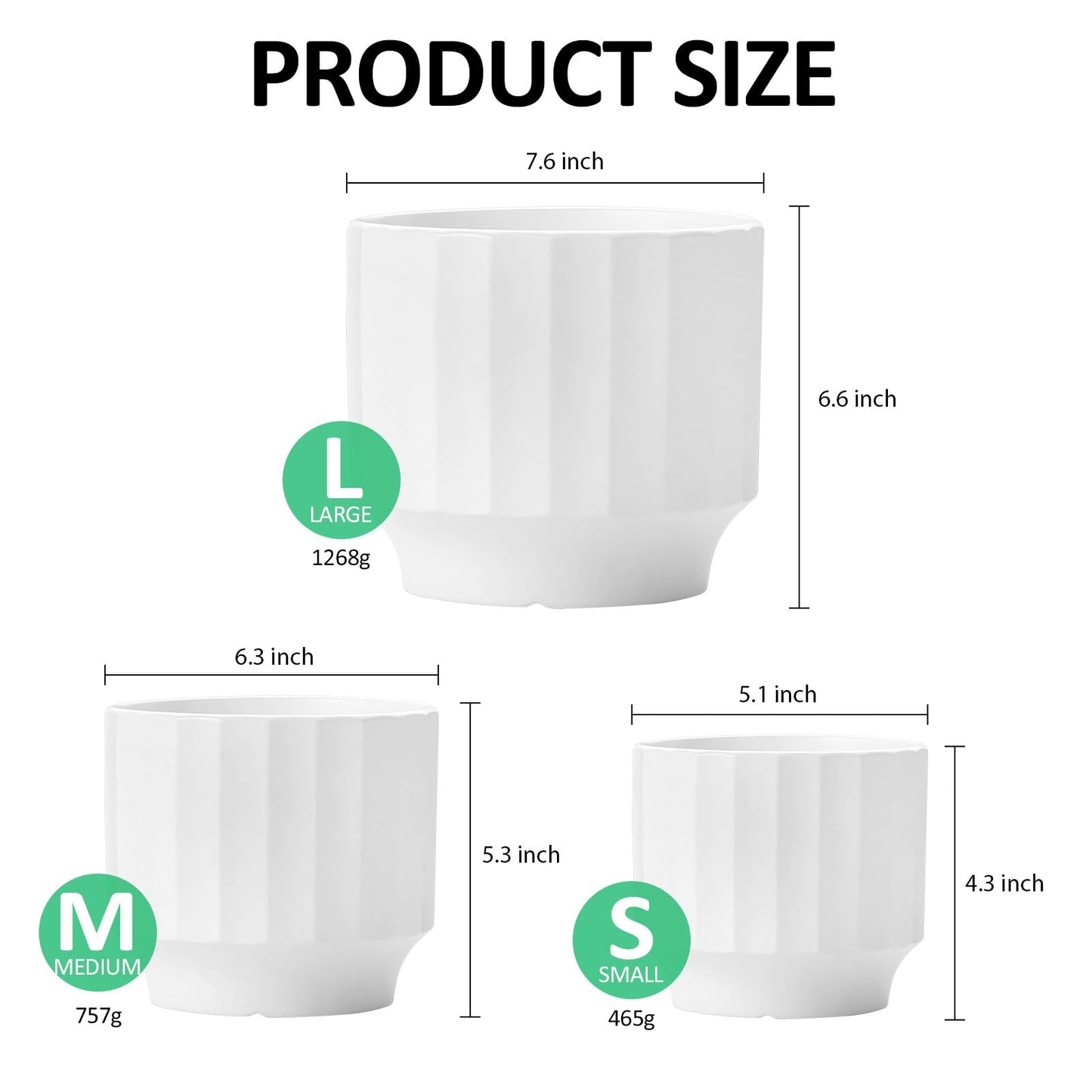 OXART Ceramic Plant Pot, 7.6+6.2+5 inch Planter with Drainage Hole, Set of 3 Modern Plant Pots for Intdoor/Outdoor, Home Garden Flower Pots for Plants Cacti, Succulents, Snakes, and Pothos, White
