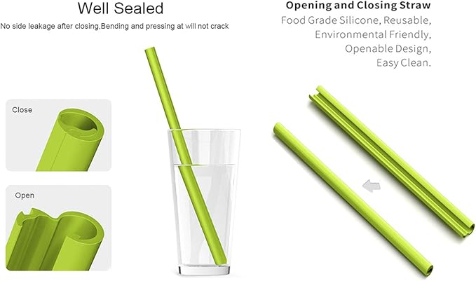 Reusable Silicone Straws - Openable & Washable, Easy to Clean, Straight Smoothie Straws - 4 Pcs, BPA Free, Eco-Friendly, Cold & Hot Compatible