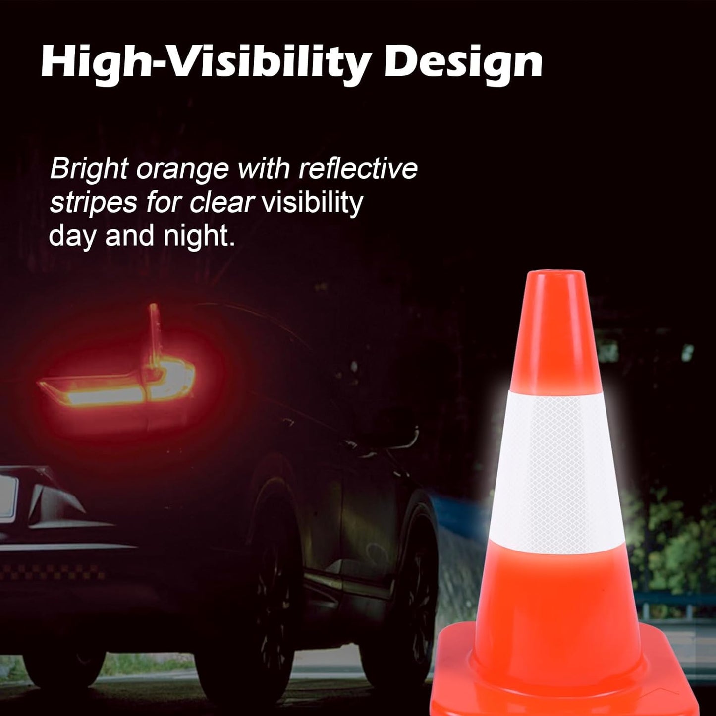 8 Pack 18" Traffic Cones – Orange Safety Cones with 6" Reflective Collars – Durable PVC Road Cones for Parking, Construction, Driveway & Training Use
