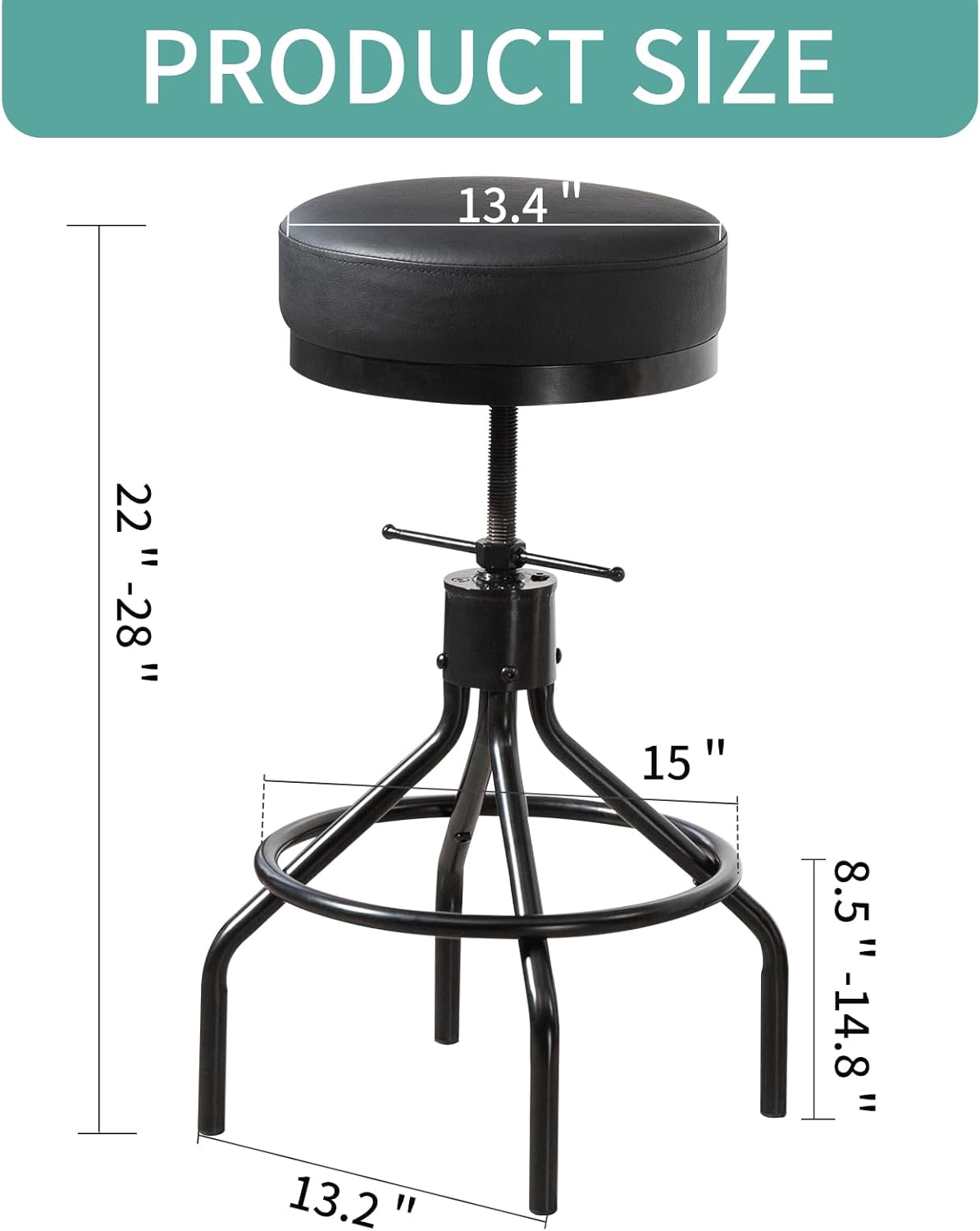 Adjustable Bar Stools Swivel Black Barstools Modern PU Leather 28inch Round Backless Counter Height Stool Metal Industrial Bar Chair for Kitchen Island (1, Black)
