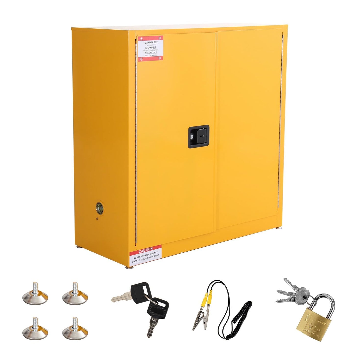 PeacefulHues 30 Gal Flammable Safety Cabinet, 2-Door Yellow Safety Storage Cabinet with Adjustable Shelves, Galvanized Steel Chemical Cabinet for Garage, Shop, Industrial Use