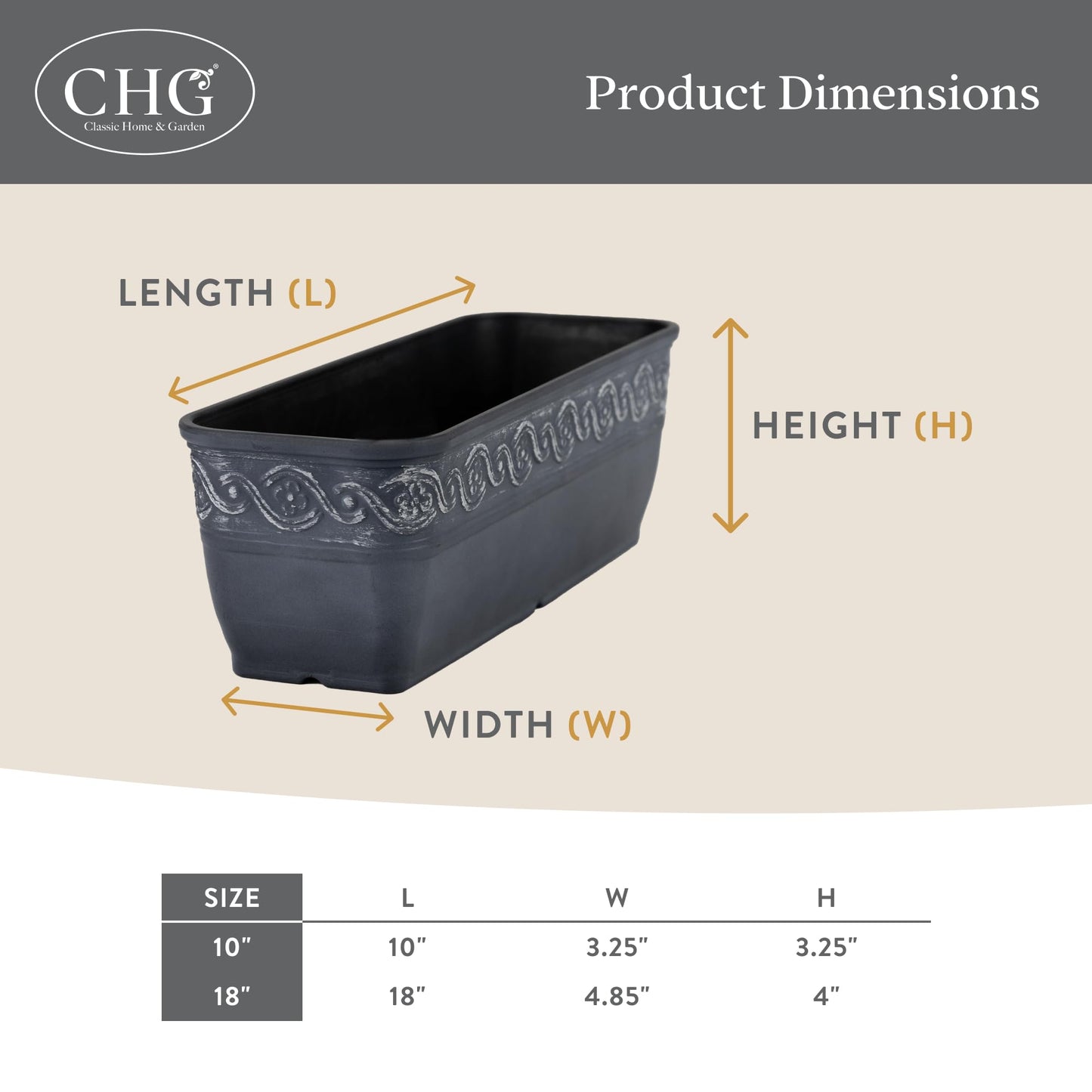 Classic Home and Garden Corinthian Trough Planter 10" Slate Blue
