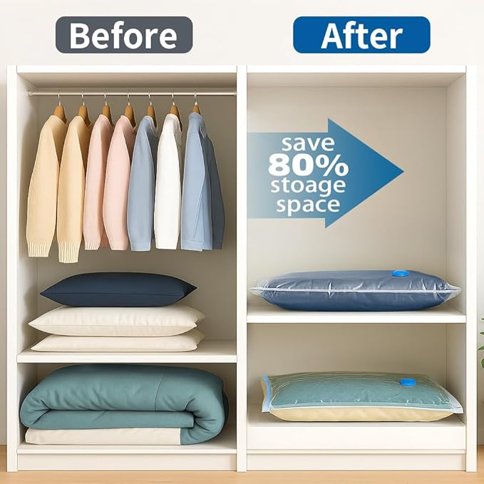 Vacuum Storage Bags for Travel and Home,Space Saver Bags for Clothes,(with Hand Pump, Large, 8-Pack 40 * 60)