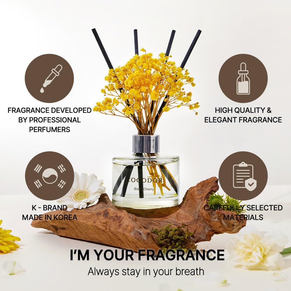 COCODOR Preserved Flower Reed Diffuser/Freesia&Pear/6.7oz/1Pack / Home Fragrance Scent Essential Oil Stick Diffuser for Bedroom Bathroom Home Décor