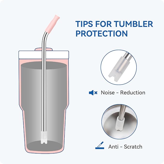 Reusable Metal Straws with Silicone Tip for Stanley 20oz,Stainless Steel Drinking Straws for 20oz Tumbler,3 Bent Tubes & 6 Tips& 1 Cleanr Brush(Vivid Violet)