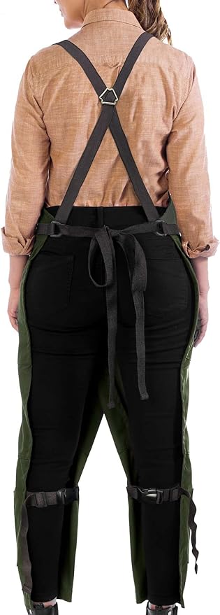 Under NY Sky Pottery Moss Green Apron – Full Coverage Cross-Back, Durable Twill, Leather Reinforcement and Overlapping Split-Leg, Adjustable for Men and Women – Pottery Artist, Mechanic, Tattoo Apron