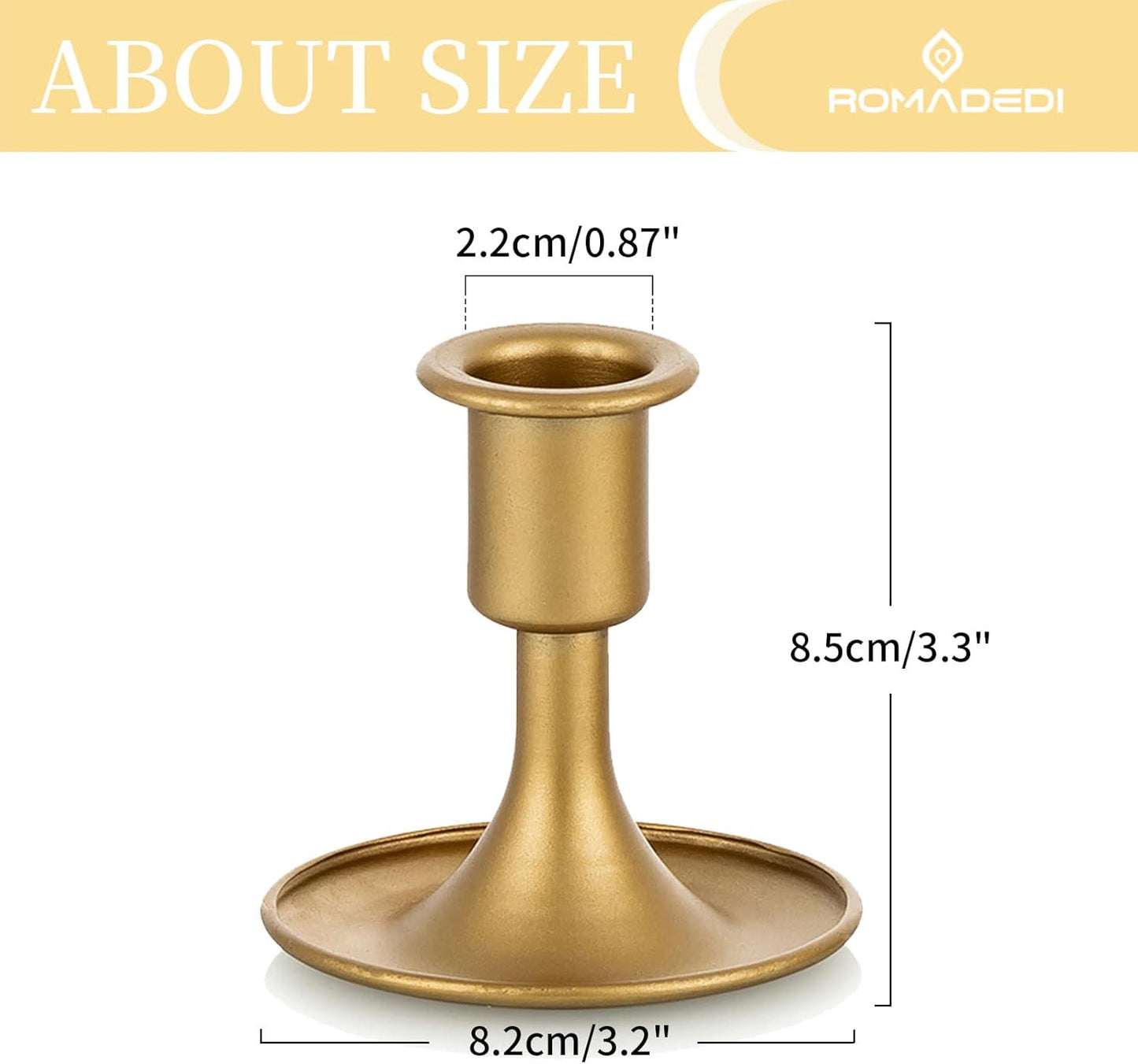 Candlestick Holders Taper Candle Holders, Romadedi Gold Candle Stick Candle Holder for Table Centerpiece, Wedding Reception, Festive Christmas Mantel Decoration or Home Decor, Set of 12