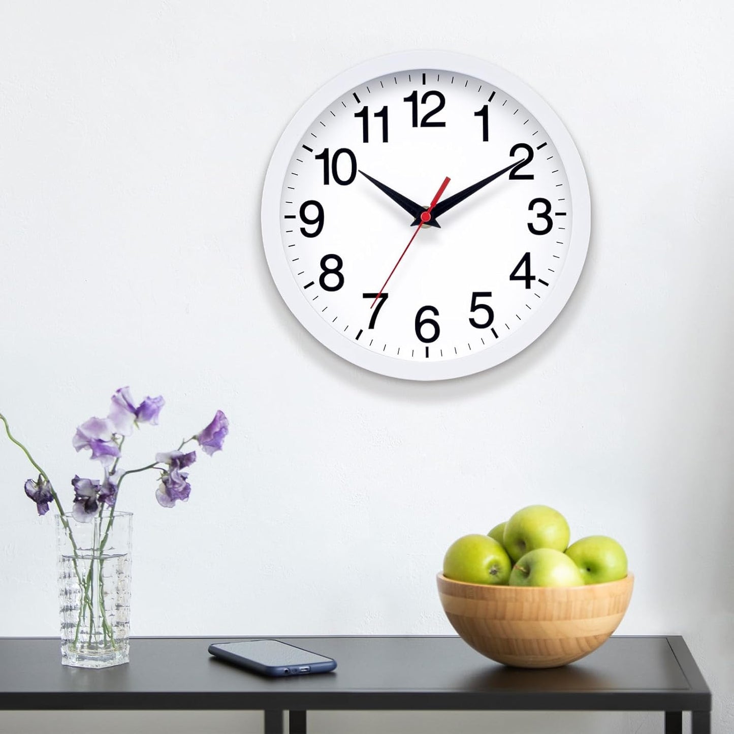 Wall Clock Modern 8 Inch Battery Operated Silent Non Ticking Small Analog Clock Decorative for Bedroom Kitchen Bathroom Office Home (White)