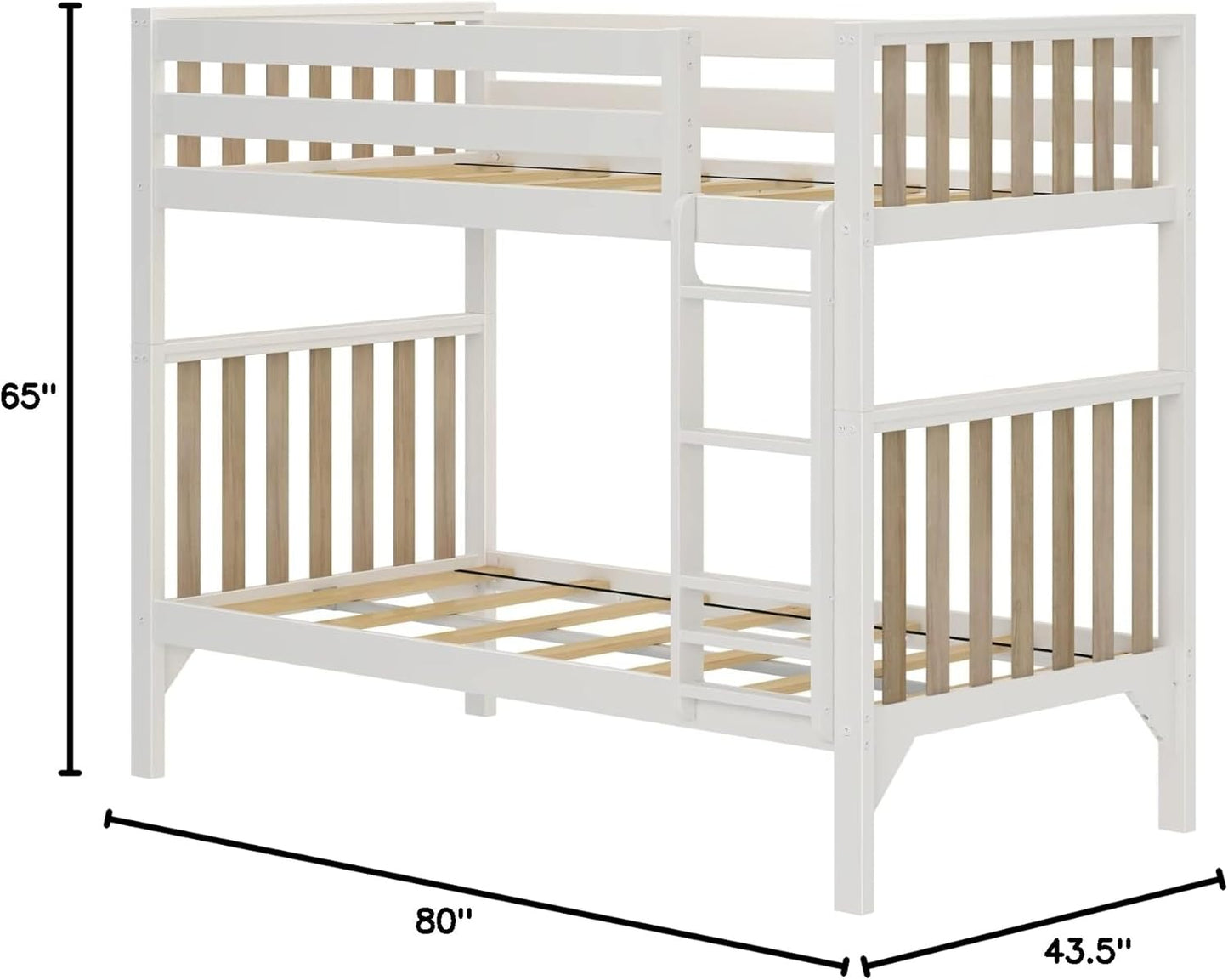 Max & Lily Bunk Bed, Scandinavian Modern Bunk Bed, Solid Wood Twin-Over-Twin Bed Frame for Kids, No Box Spring Needed, Blonde/White