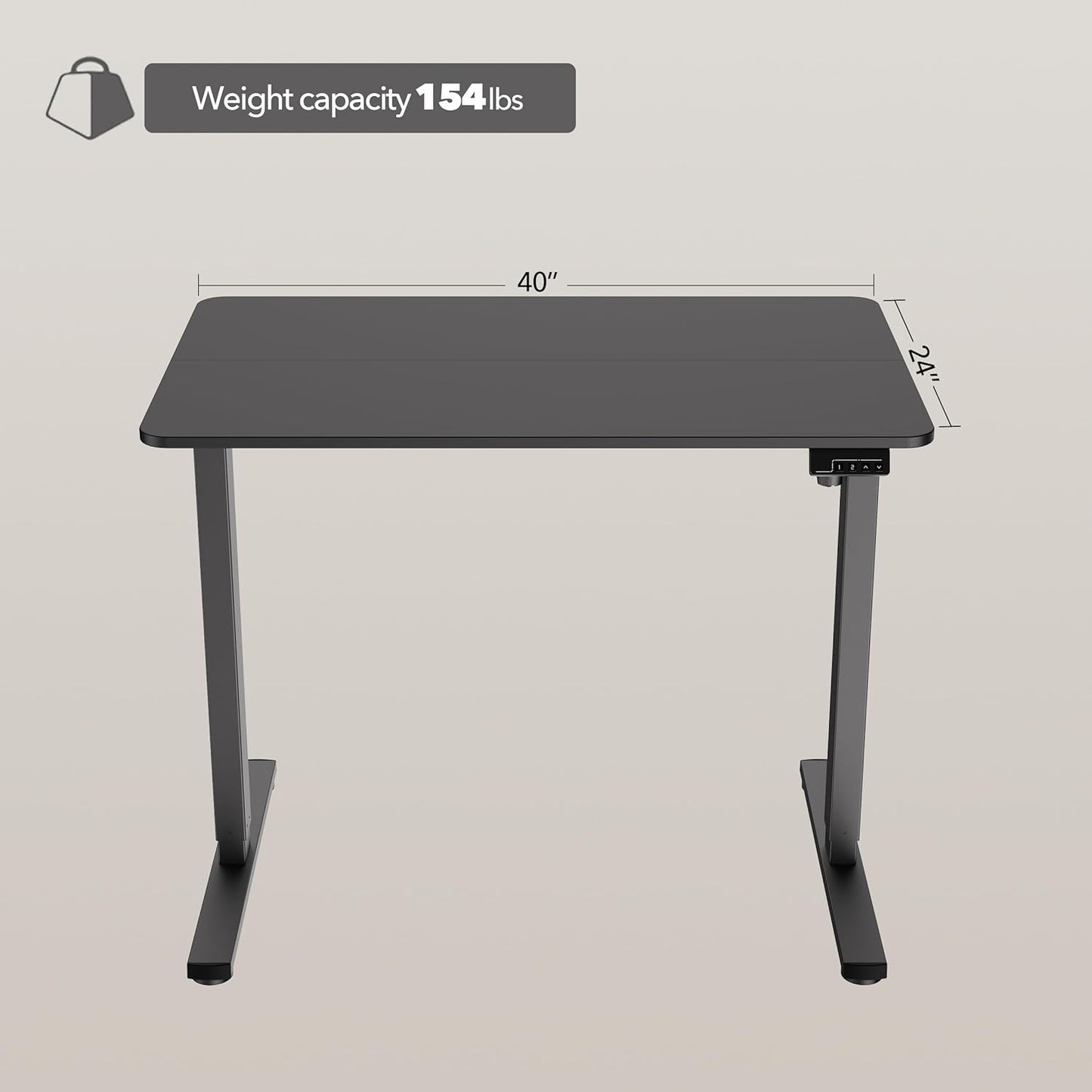 Electric Standing Desk Adjustable Height, 40x24 Inches Sit Stand up Desktop for Home Office, Ergonomic Rising Computer Table with Memory Preset, Black