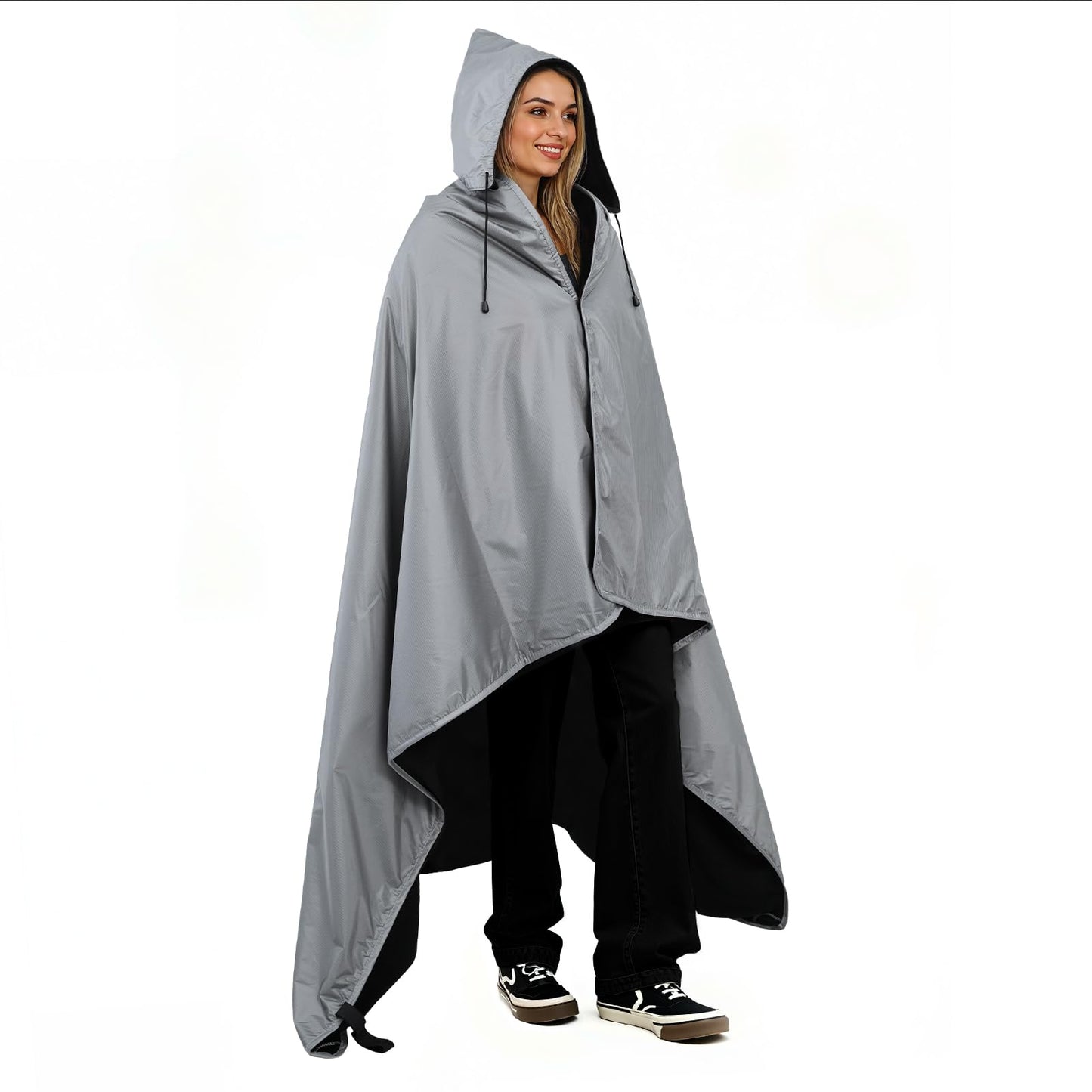 KawaGebo Kamp Fleece Waterproof Outdoor Blanket - Windproof Stadium Blanket for Camping, Picnics, and Sports Stay Dry and Comfortable 80"x 58"(Hoodeed, Gray)