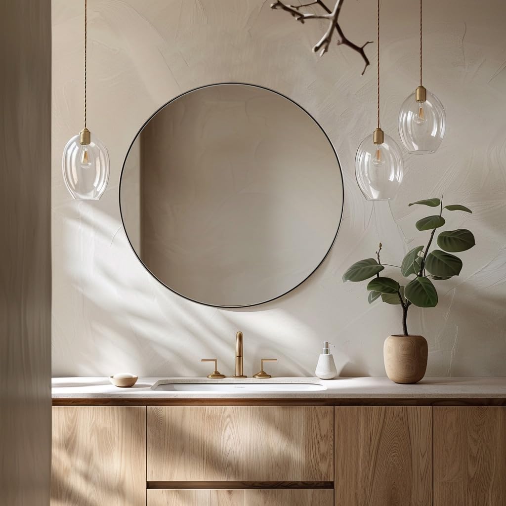 ANDY STAR 30" Round Brushed Nickel Bathroom Mirror, Silver Wall Mirror for Bathroom，Metal Round Circle Mirror for Wall, Bathroom (Premium Stainless Steel Frame)