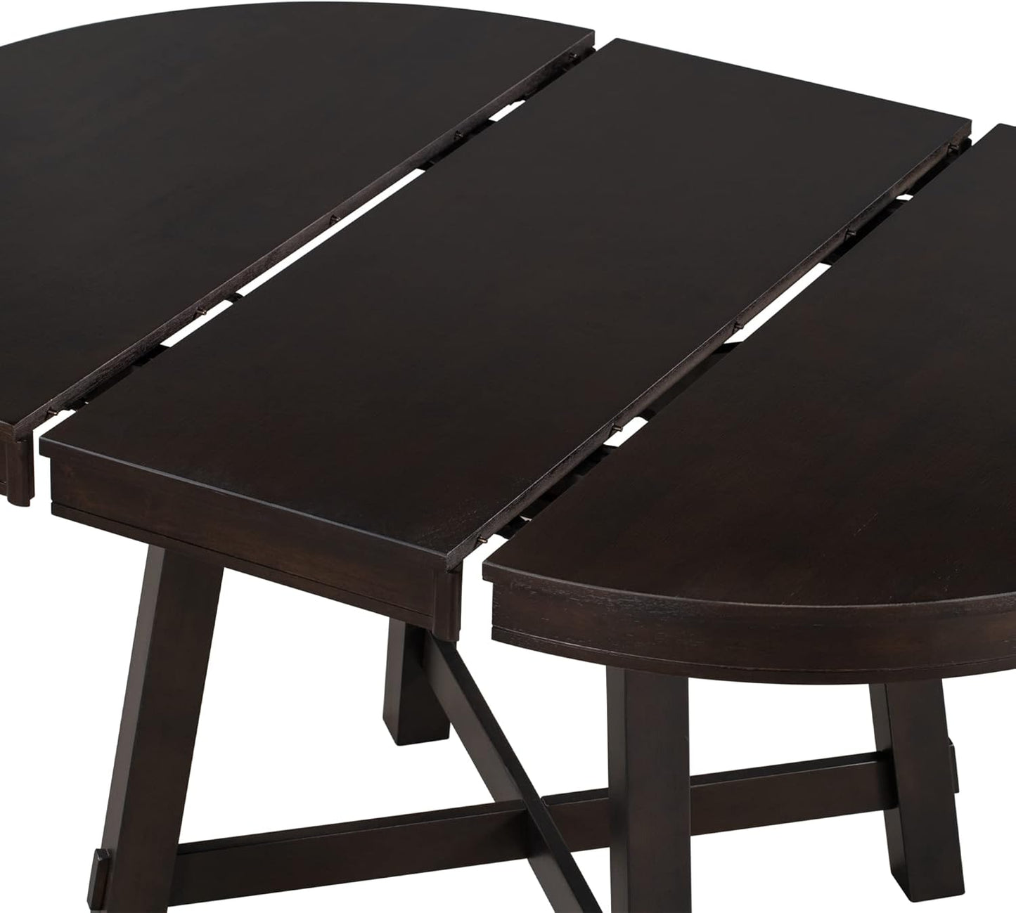 Farmhouse Style Expandable Round to Oval Dining Table with 16" Removable Leaf, Solid Wood Extendable Tabletop with Cross Trestle Legs, Space-Saving Kitchen-Tables for Home Apartment Restaurant
