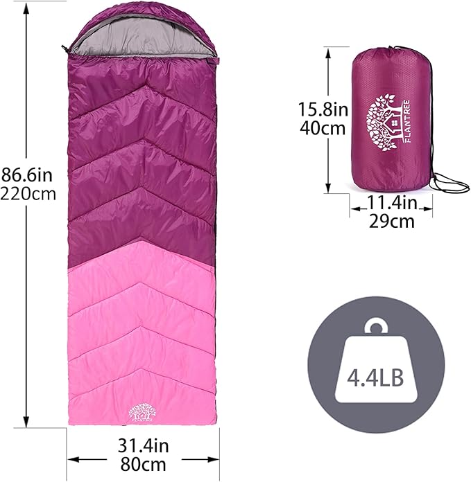 Sleeping Bag 4 Seasons Adults & Kids for Camping Hiking Trips Warm Cool Weather,Lightweight and Waterproof with Compression Bag,Indoors Outdoors Activities