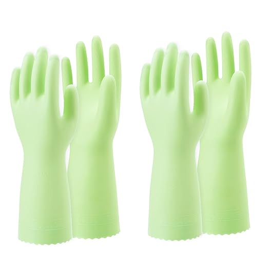 SHOWA 111 Skin-Friendly Cleaning Gloves, Dishwashing Kitchen Gloves with Cotton Flocked Liner, Reusable, Non-Slip, Made in Japan, Large (2 Pair)