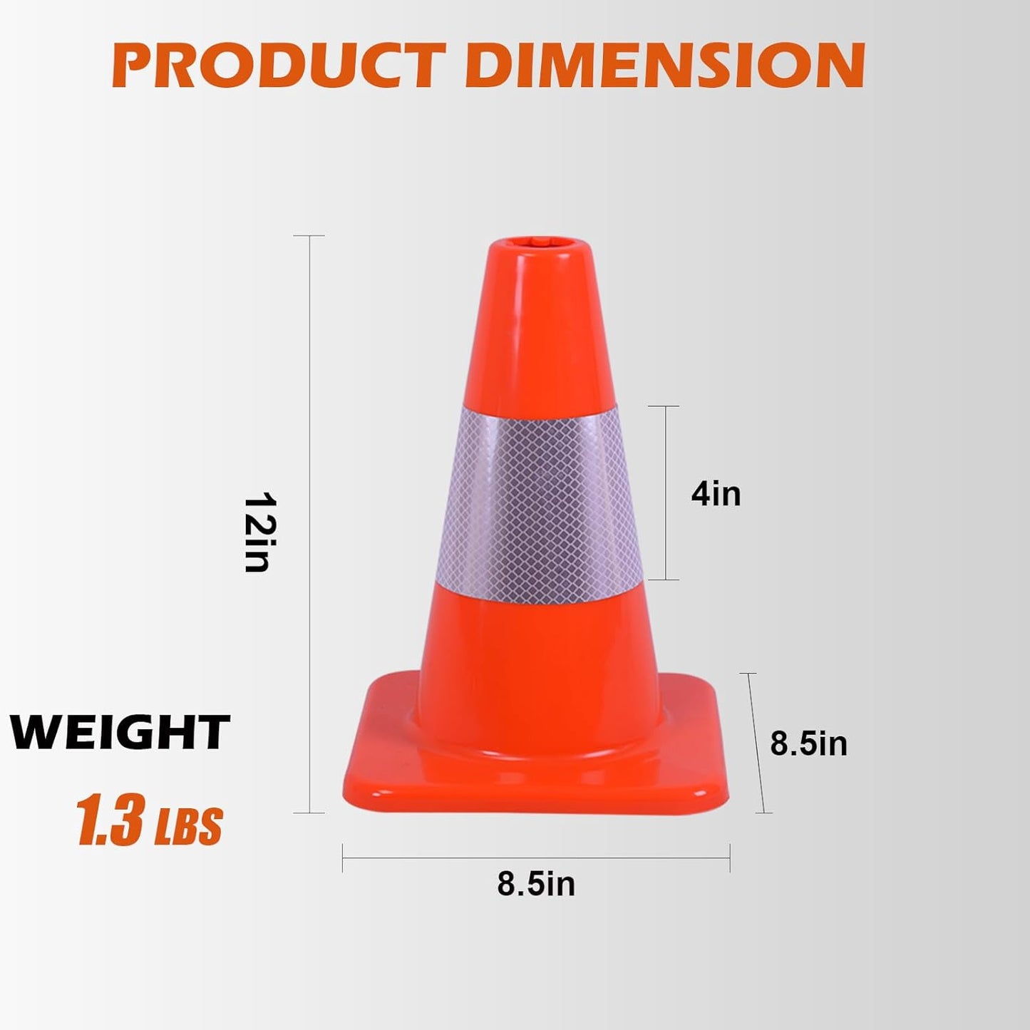 8 Pack 12" Traffic Cones with 4” Reflective Collars – Durable PVC Safety Cones for Parking, Construction, Sports & Training – High Visibility, Weather-Resistant
