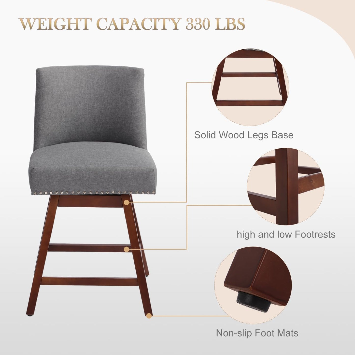 Counter Height Barstools Set of 4,360° Swivel Bar Stools with Back,26 inch Modern Counter barstools,Upholstered Bar Tall Stools for Kitchen Counter,Kitchen Island,Bar, Home (Dark Gray, SET OF 4)