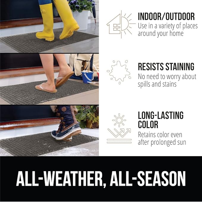 GORILLA GRIP Front Door Mat, Indoor Outdoor Ultra Absorbent HydroAbsorb Doormat, Absorbs Up to 1.7 Cups of Water, Stain and Fade Resistant, Rubber Backing Doormats, Captures Dirt, 29x17 Charcoal