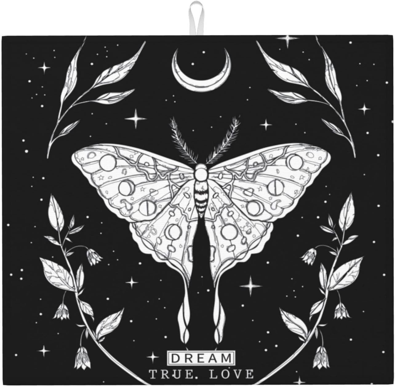 Dish Drying Mat Black White Butterfly Moon Tarot for Kitchen Counter Absorbent Dishes Drainer Microfiber Small 16x18 Inch