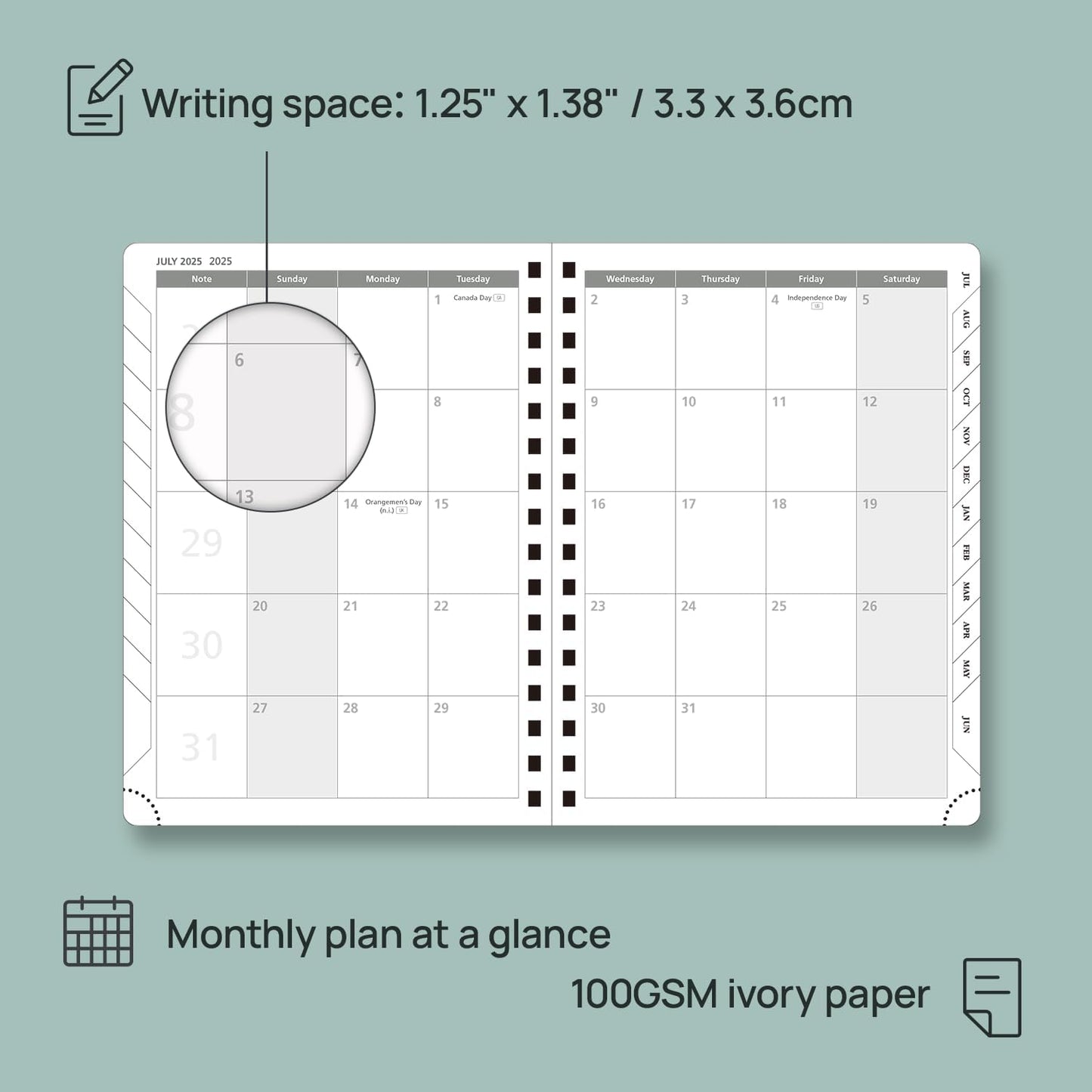POPRUN Academic Planner 2025-2026 (July 2025-June 2026), Daily Weekly and Monthly Appointment Book (Wirebound Hard Cover - 6.25'' x 8.5'') with Hourly Time Slots, Tabs, 100 GSM - Orange