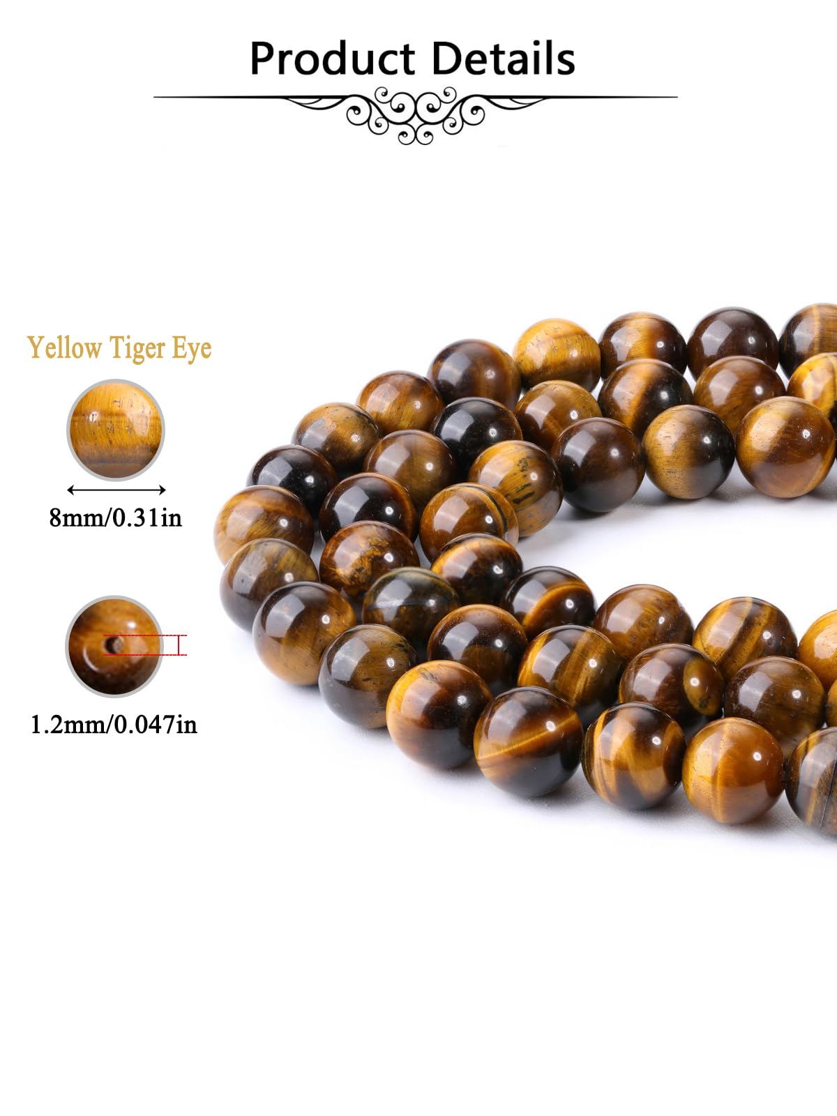 Jovivi 8mm Natural Tiger Eye Gemstone Beads for Jewelry Making,96pcs Energy Healing Crystals Polished Round Smooth Stone Beads,Genuine Real Stone Beads for Bracelet Necklace