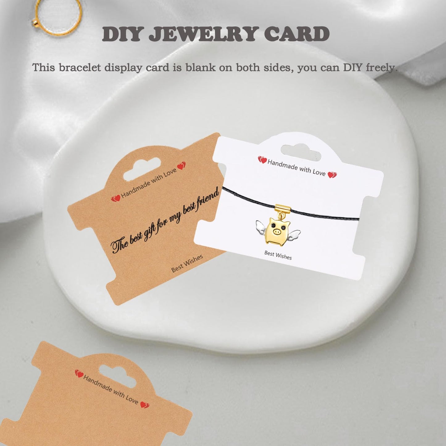 100Set Jewelry Display Cards, Bracelet Display Cards with Clear Bags for Small Business of Hair Ties, Bracelet, Necklace, Hair Scrunchies (Brown)