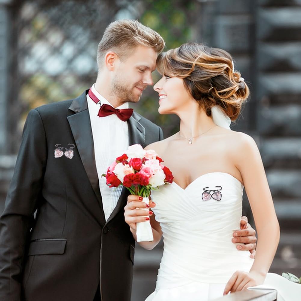SUPERFINDINGS 5 Set Wedding Bouquet Photo Charm Black Bridal Brooches Pins DIY Pin Brooch Making Kit Alloy Double Heart Style Pendant Memorial Photo Charm for Women Wedding Memory Bridal Jewelry Gift