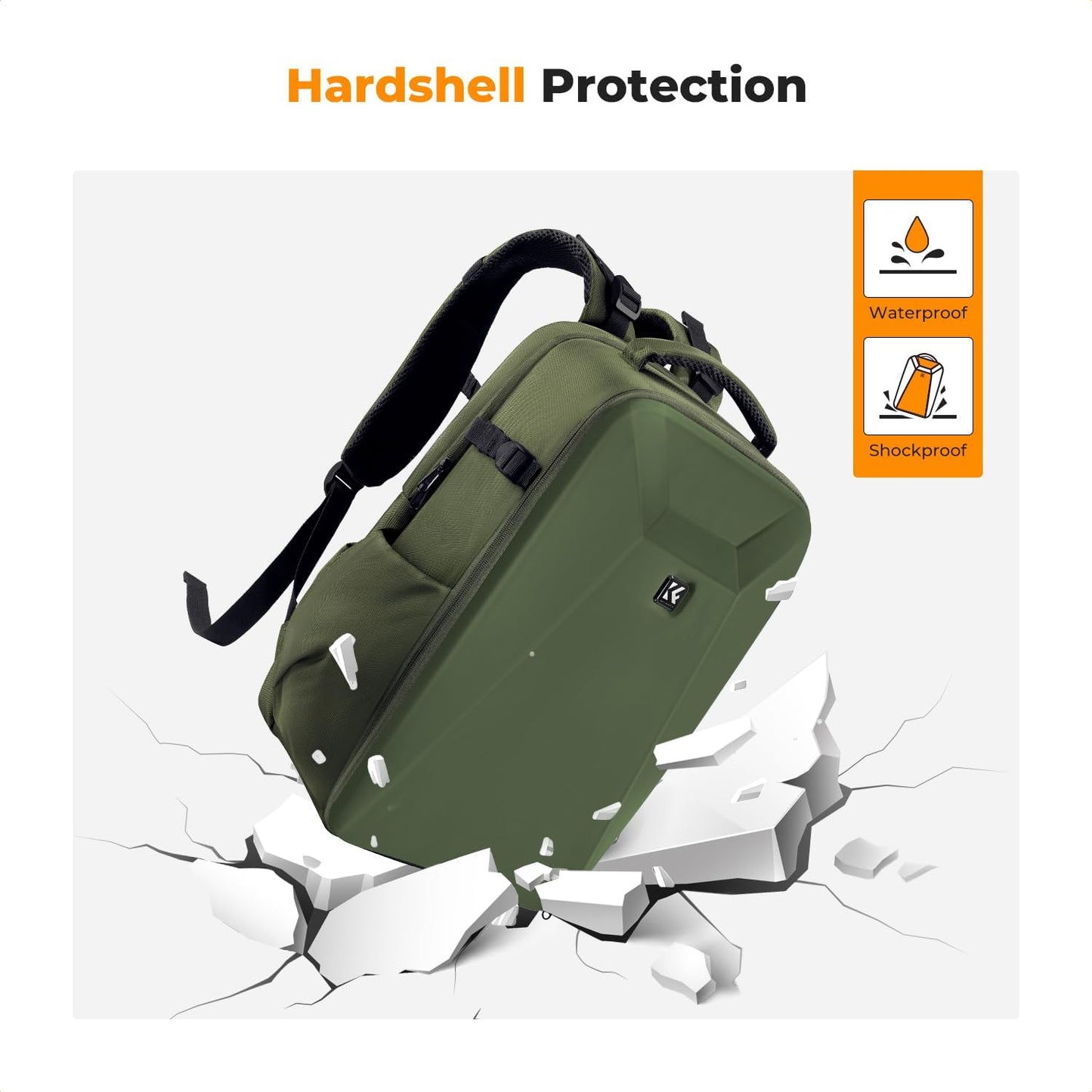 K&F Concept Camera Backpack,Hardshell Photography DSLR Camera Bag with 15-15.6 Inch Laptop Compartment Waterproof Hard Shell Camera Case Compatible with Canon/Nikon/Sony/DJI Mavic Drone