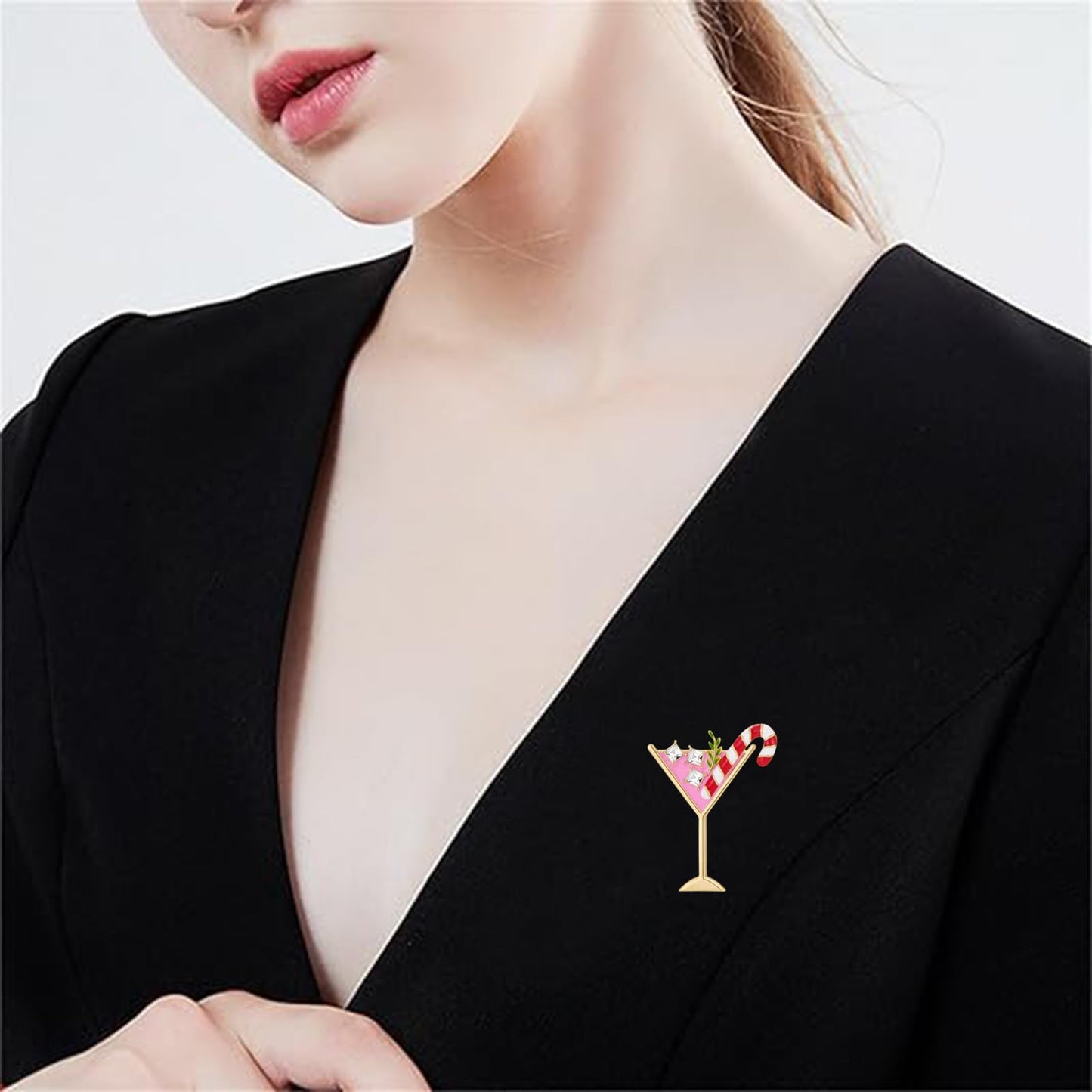 DEYOUM Cocktail Wine Glass Brooch Pin for Women Trendy Cute Cocktail Wines Glass Wine Bottle Brooch Pin Party Hat Bag Suit Charm Jewelry Gift Accessories (chrismas)
