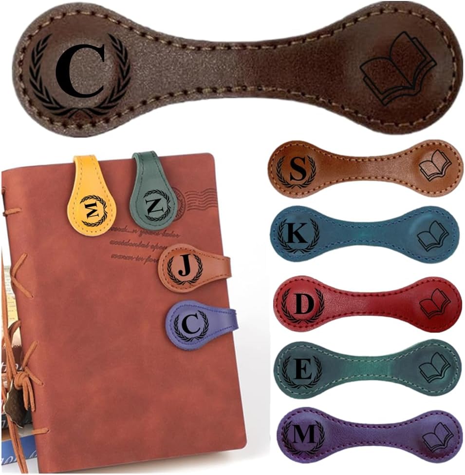 Personlized Magnetic Leather Bookmarks with Initials, Customized Book Marks Clip 26 Letters Bookmark for Reading Women, Men, Kids,Cute Book Markers Meaningful Gift for Book Lovers (Dark Brown, C)