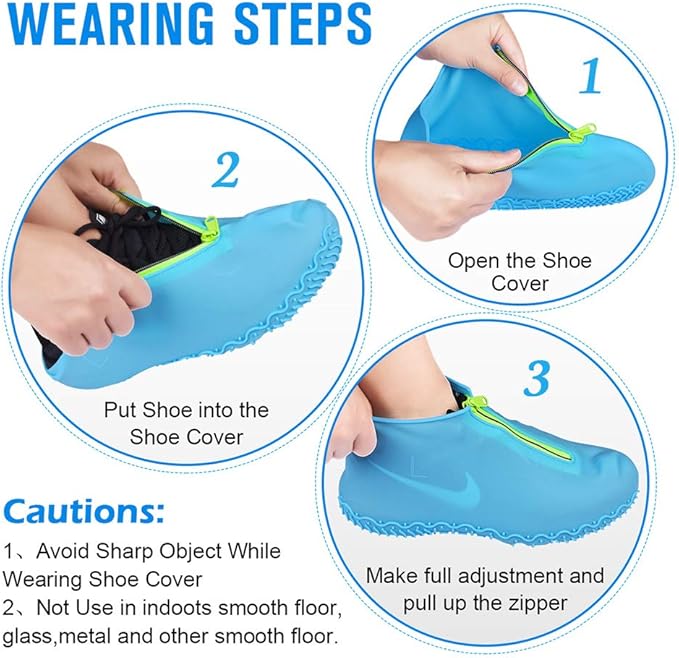 Silicone Waterproof Shoe Covers, Upgrade Reusable Overshoes with Zipper, Resistant Rain Boots Non-Slip Washable Protection for Women, Men (L (Women 7.5-10.5, Men 6.5-9), Blue)