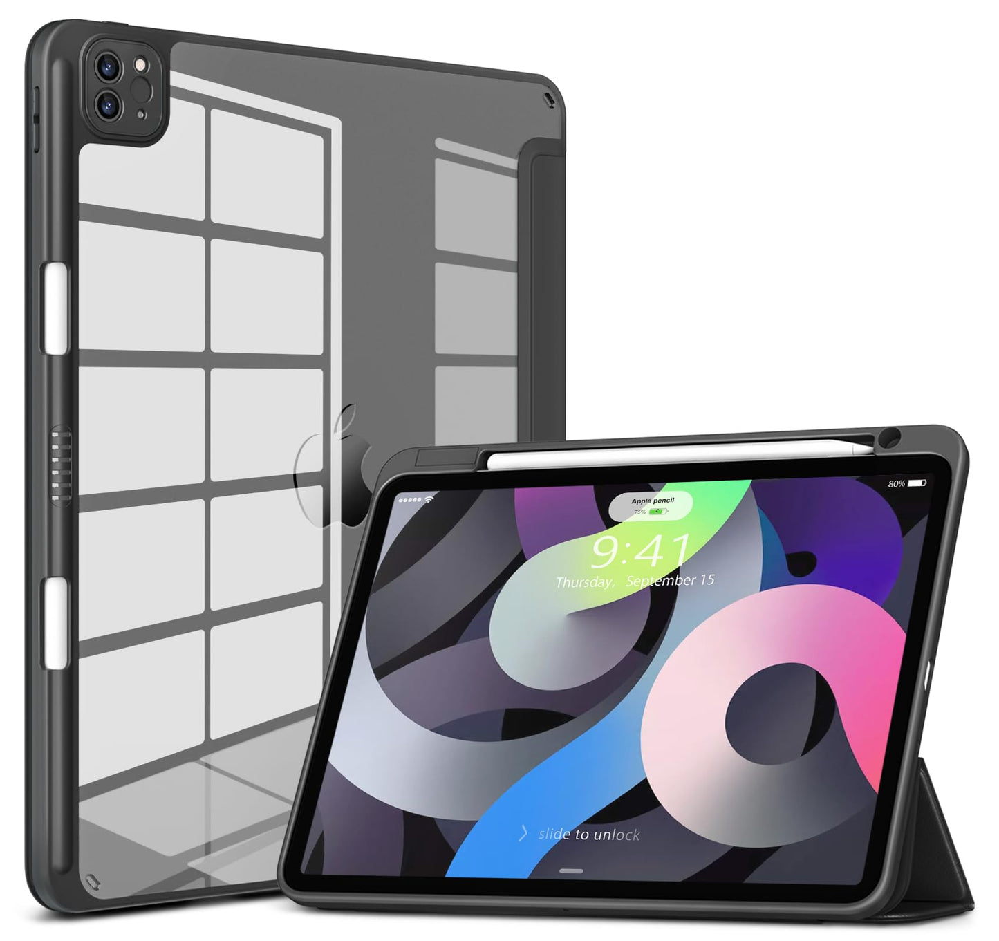 VIKESI for iPad Pro 11 Inch 4th/3rd/2nd/1st Generation Case, iPad Air 11-inch / 5th / 4th Generation Case with Clear Back,Pencil Holder,Auto Sleep/Wake,Camera Protection,Black -Like New