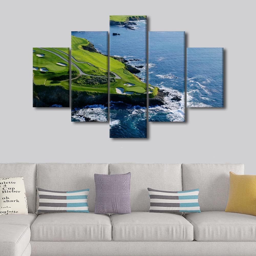 5 Pieces California Wall Art Pebble Beach Golf Course Giclee Printing Canvas Artwork Wall Decor Modern Canvas Home Decor for Living Room Bedroom Home Office Decorations Framed Easy to Hang - 60"Wx40"H