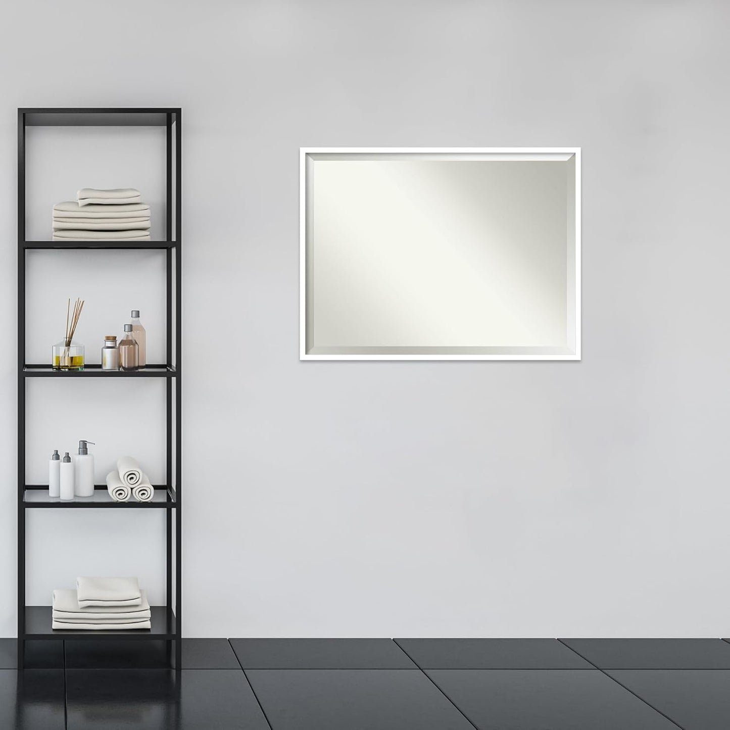 Amanti Art White Bathroom Mirror for Over Sink, 31x41 Svelte White Rectangle Vanity Mirror, X-Large Modern Wood Frame, Hangs Horizonally and Vertically, Bathroom Wall Decor, Beveled Edge from WI, USA