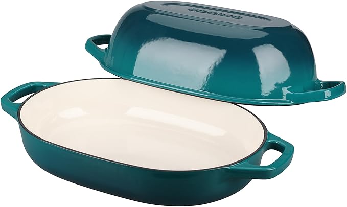 Enameled Cast Iron Oval Dutch Oven Pot with Lid, Dutch Oven for Sourdough Bread Baking, Oval Bread Pan, Bread Oven, Bread Dutch Oven, 7qt, Darkcyan