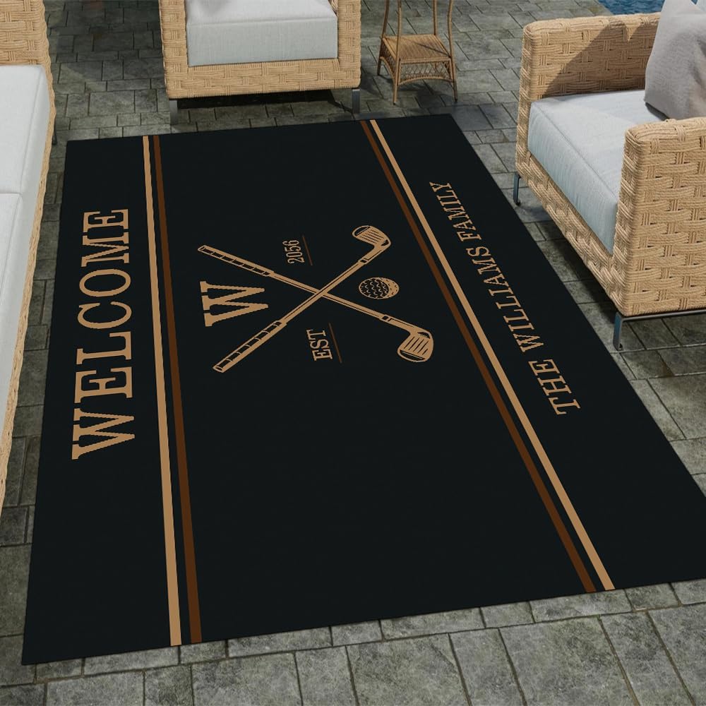 ENCYCOM Personalized Golf Area Rug - Custom Welcome Floor Mat with Family Name, Non Slip Outdoor Entry Rug for Porch, Garage, or Home Decor, Nice Gift for Golf Lover (Golf Rug 05)