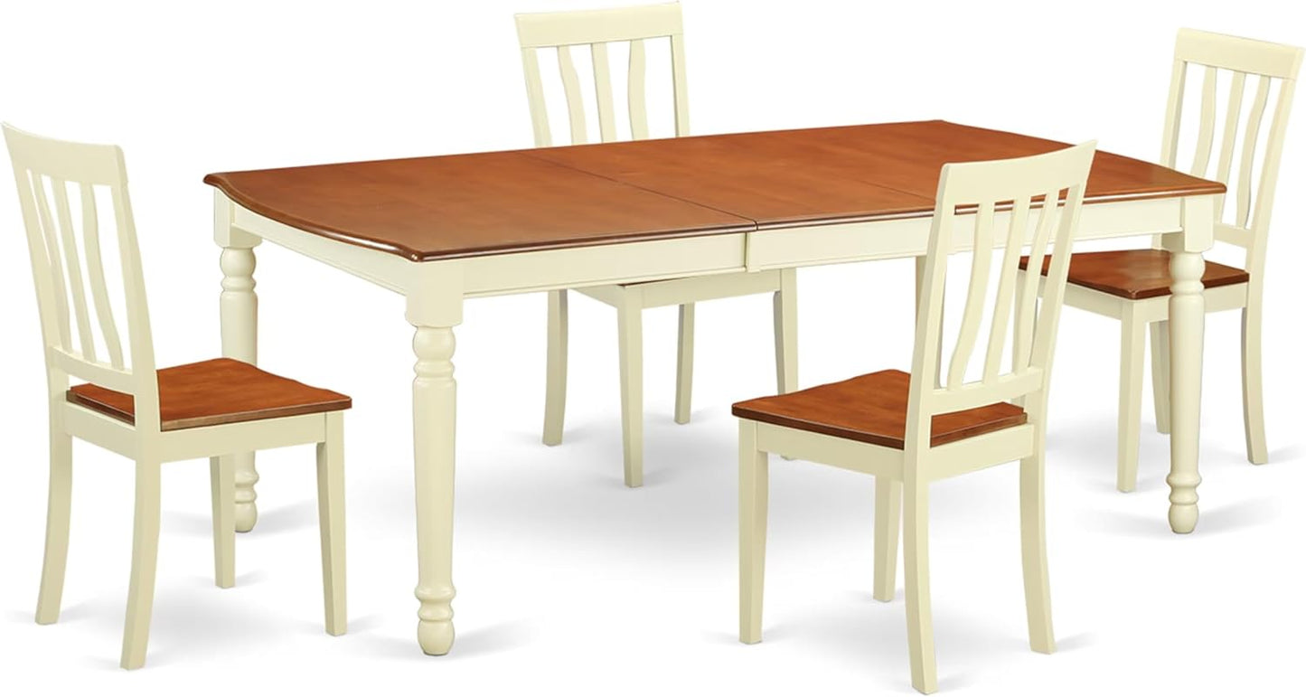 East West Furniture DOAN5-WHI-W 5 Piece Kitchen Table Set for 4 Includes a Rectangle Dining Room Table with Butterfly Leaf and 4 Dining Chairs, 42x78 Inch, Buttermilk & Cherry