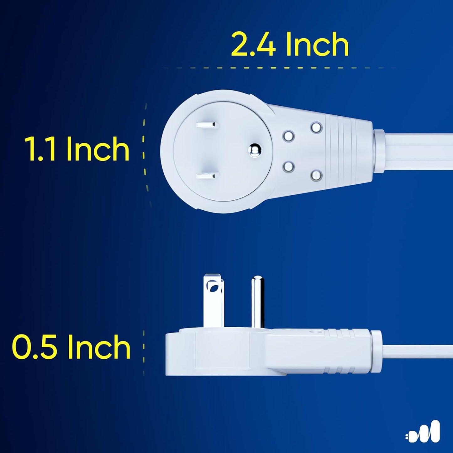 Maximm Cable 15 Ft 360° Rotating Flat Plug Extension Cord/Wire, 16 AWG Multi 3 Outlet Extension Wire, 3 Prong Grounded Wire - White - UL Certified
