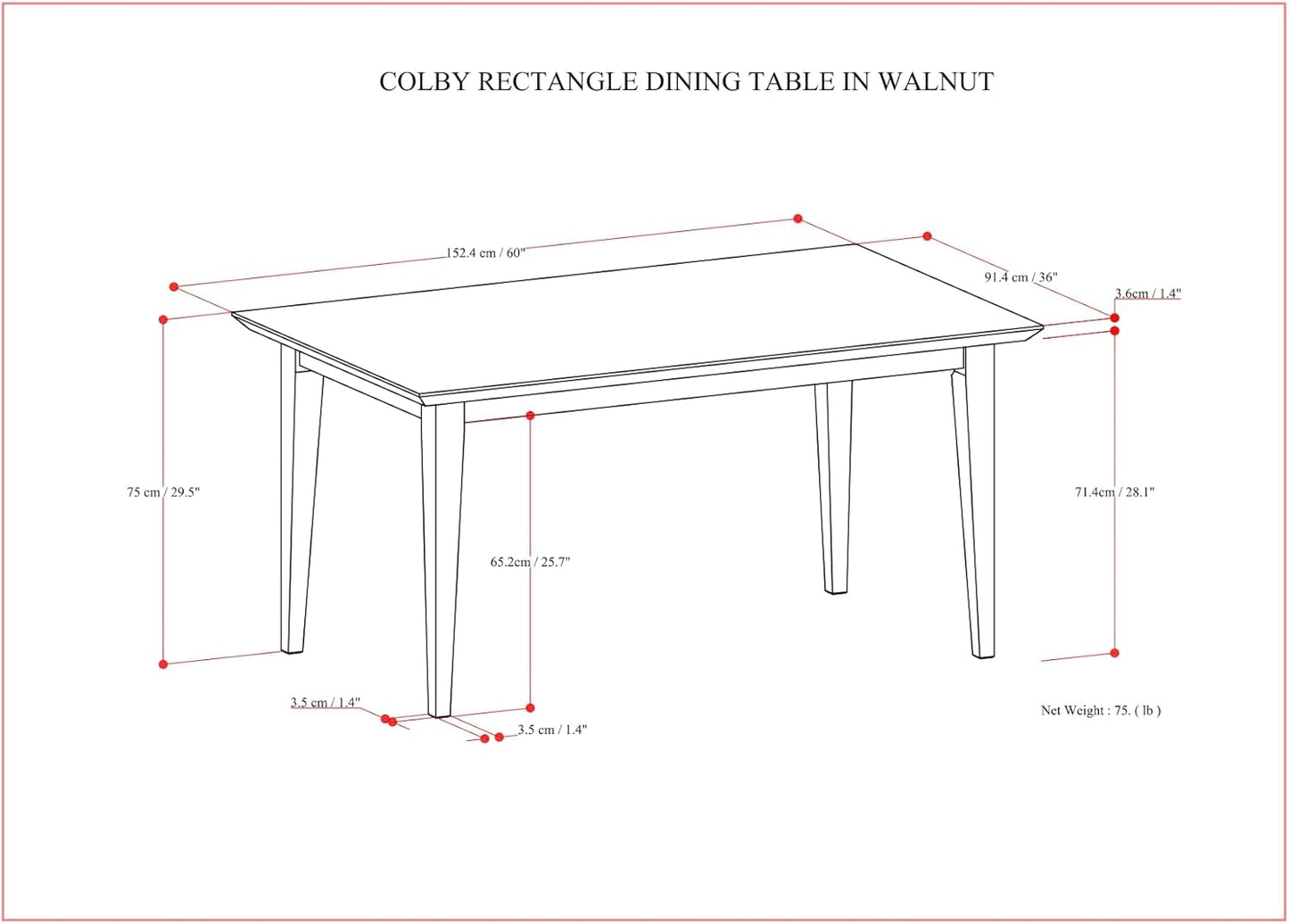 SIMPLIHOME Colby Dining Table, Solid Wood Walnut Veneer in Walnut, 60 x 36 inches, Contemporary-Style Rectangular Kitchen Table for up to 6 People