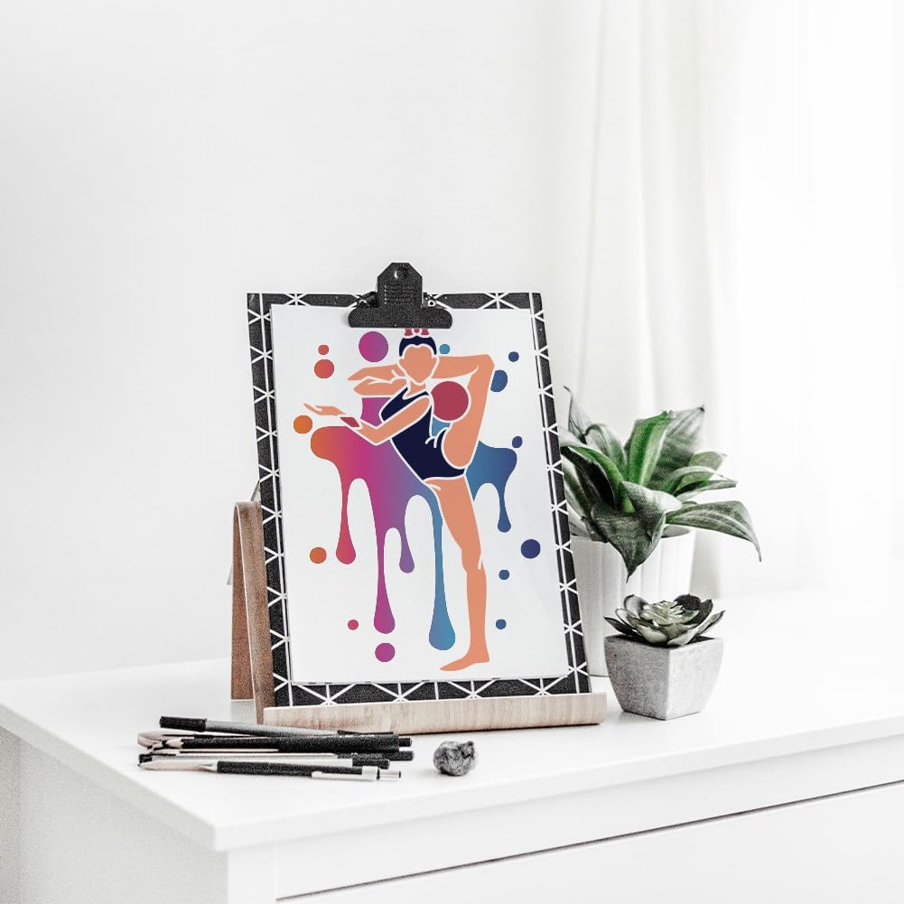 MAYJOYDIY 6pcs A4 Splash Gymnastics Stencil 11.7×8.3inch Large Artistic Gymnastics Posture Stencils with Paint Brush Reusable Lady Gymnastics Sport Template for Furniture Windows Wood Wall Tile Canvas