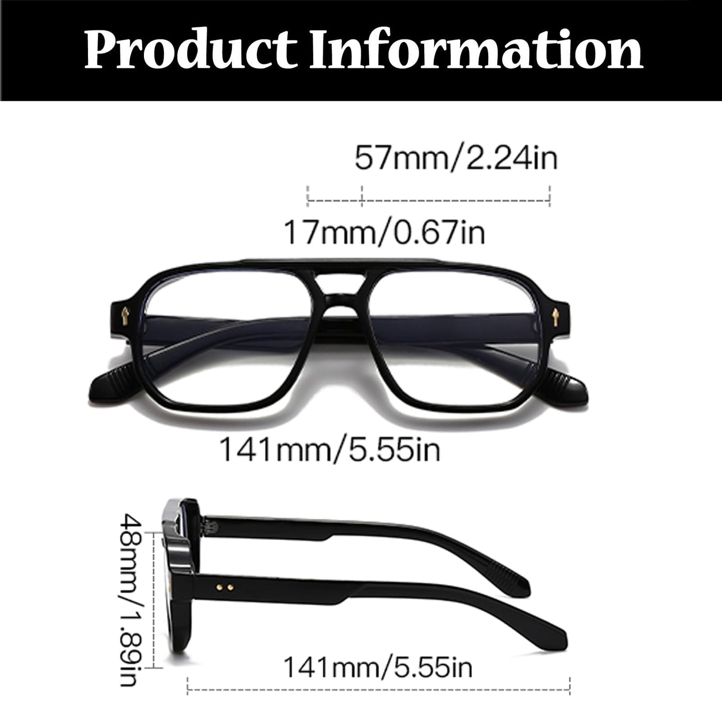 Ljczka Pilot Blue Light Blocking Glasses Women Men 70S Retro Square Frame Oversized Computer Eyeglasses Anti Glare Clear Lens (B