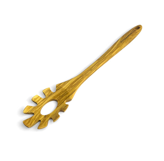WONDERFUL 13.5 Inch Long Olive Wood Spaghetti and Pasta Server with Measurer, Ideal Spaghetti Server, Pasta Forks and Ladle