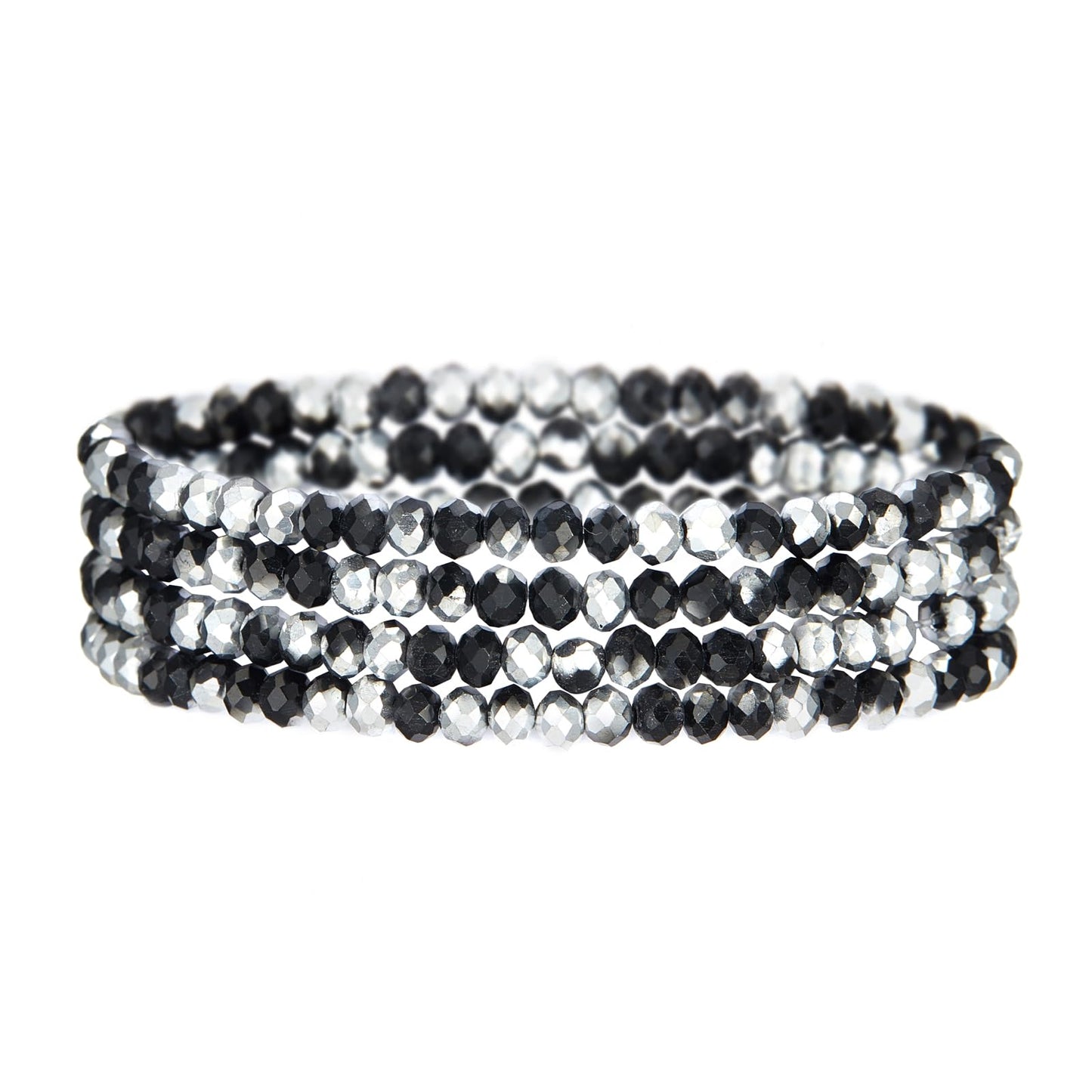 Noessla Beaded Boho Stretch Bracelet Colorful Stackable Crystal Beads Bracelets Trendy Costume Jewelry Mothers Day Gifts for Women(Black and Silver)