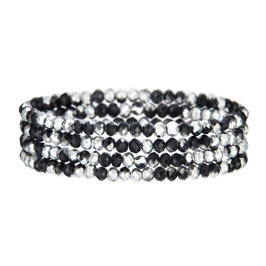 Noessla Beaded Boho Stretch Bracelet Colorful Stackable Crystal Beads Bracelets Trendy Costume Jewelry Mothers Day Gifts for Women(Black and Silver)